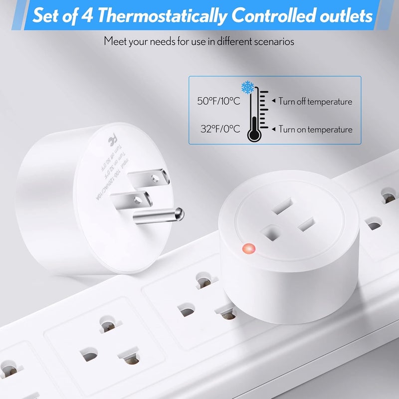 Feekoon 4 Pieces Thermostatically Controlled Outlet, On at 32°F/Off at 50 °F Thermostat Plug Outlet for Winter Chicken Water Coop Heater, Temperature Controllers for Bird Bath Deicer Outdoor - Image 4